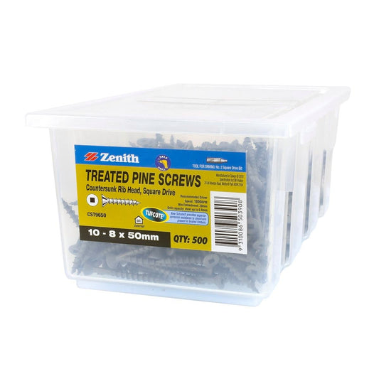 Zenith Treated Pine Screws - 8 x 50mm - Carbon Steel - Tufcote - 500 Pack - Auzzistore