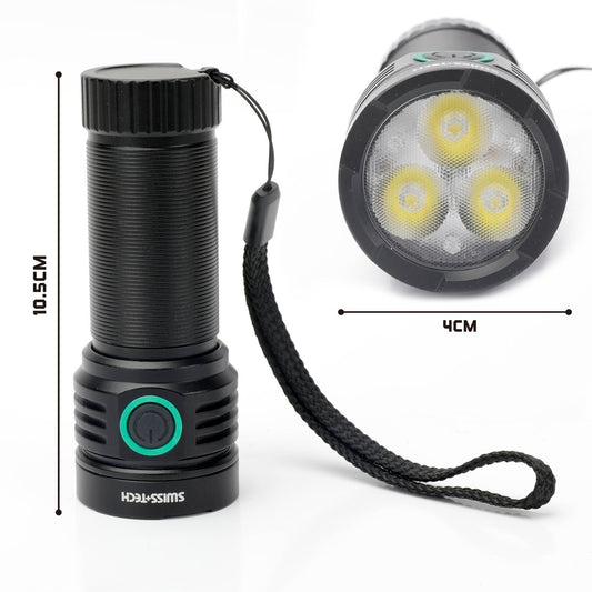 Swiss Tech 3500lm Rechargeable Compact Turbo Flashlight - 102mm x 41mm - Aluminium - 220m Beam Distance – view 2