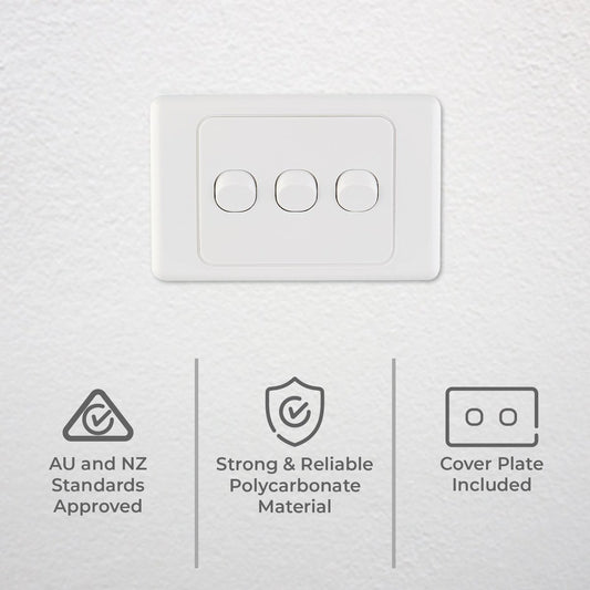 Deta White Triple Switch - 3 Gang - Polycarbonate - Standard Design – view 2 - Auzzistore