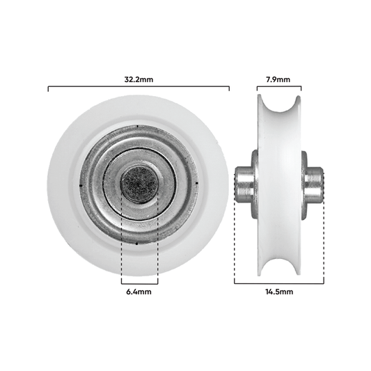 Rolltrak 32mm Nylon Concave Roller - 40kg Load - Durable Replacement – view 2 - Auzzistore
