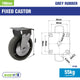 Easyroll 100mm Grey Rubber Fixed Plate Castor 55kg Load Capacity