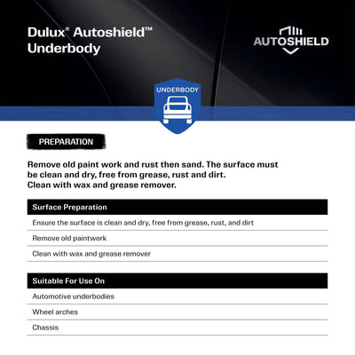 Dulux Autoshield Spray Paint 340g Black Underbody Coat - Stone Chip Protection