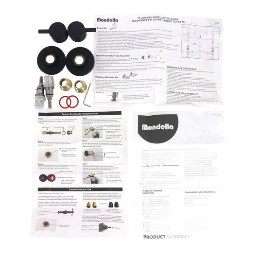Mondella Black Matte Resonance 1/4 Turn Pin Lever Wall Top Assembly 1245mm - Precise Water Control - Ergonomic Handles – view 2