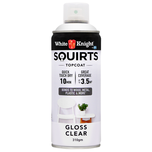 White Knight Squirts Clear Gloss Spray Paint 310g Durable Finish