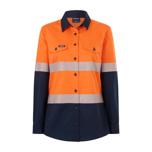Citeco Womens Long Sleeve Shirt Size 8 - Orange Navy - Hi Vis - Safety Compliance - Breathable