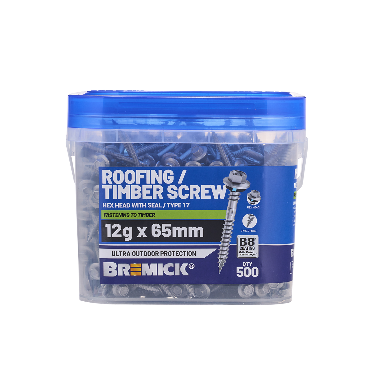Bremick Hex Roofing Screw 12g x 65mm - Box of 500 - Watertight Seal ...
