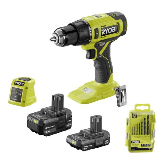 Ryobi 18V ONE+ Hammer Drill Kit - 2Ah & 4Ah Batteries - 13mm Chuck - 7-Piece Bit Set - Auzzistore