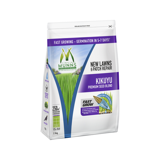 Munns Professional Lawn Seed Blend - 2.5kg - Kikuyu & Ryegrass - Drought Tolerant - Auzzistore