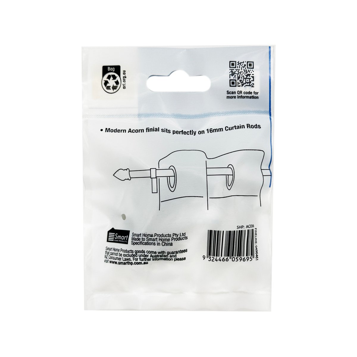 Windoware 16mm Black Curtain Rod Acorn Finial 2 Pack - Elegant Design - Easy Install