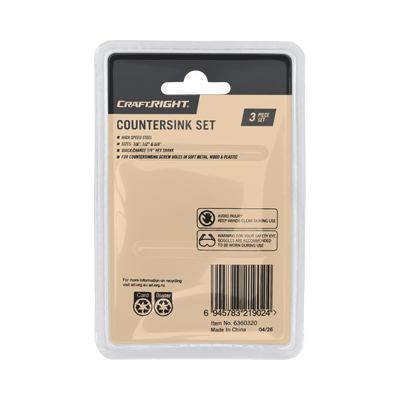 Craftright Countersink Bit Set - 3 Piece - HSS - Quick Change - Durable