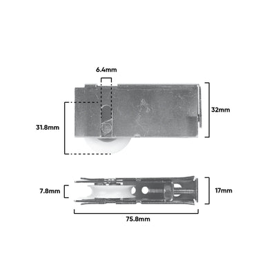 Rolltrak Adjustable Steel Carriage - 76mm x 39mm - Steel - Acetal Roller