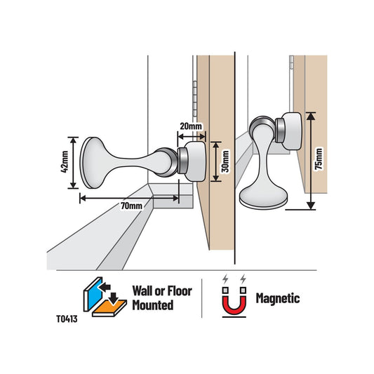 Adoored Trumpet White Magnetic Door Stop - 42mm x 68mm x 42mm - Shock Absorbing – view 2 - Auzzistore