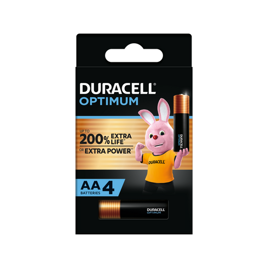 Duracell AA Optimum Batteries - 4 Pack - 1.5V - Alkaline - Copper/Black - High-Drain Performance