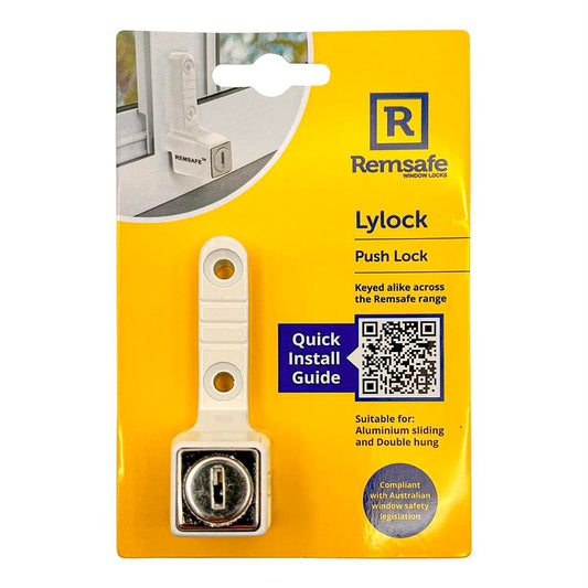 Remsafe White Lylock Push Lock - Window Safety Device - 22mm x 77mm