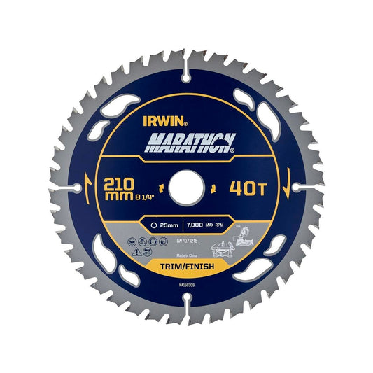 Irwin 210mm 40t Marathon Circular Saw Blade - Tungsten Carbide - Durable