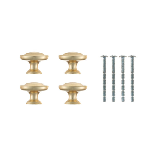 Taskmaster 34mm Brushed Brass Round Cabinet Knobs 4 Pack - Easy Install - Antique Design – view 2