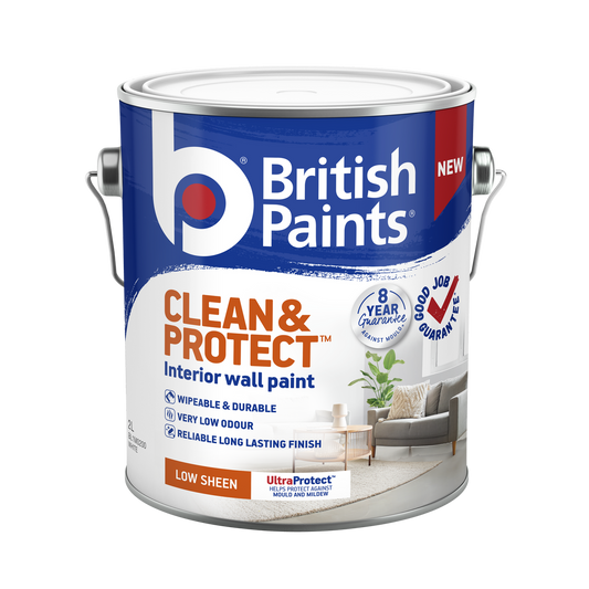 British Paints Clean and Protect Low Sheen Interior Paint 2L - White - Wipeable Finish - 8-Year Mould Guarantee - Auzzistore