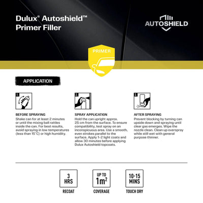Dulux Autoshield Spray Paint Primer Filler 340g 0.34L Beige - Fast Drying