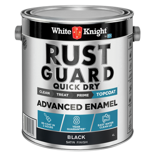 White Knight Rust Guard 4L Black Satin Enamel Paint - Quick Dry - Metal Protection - Auzzistore