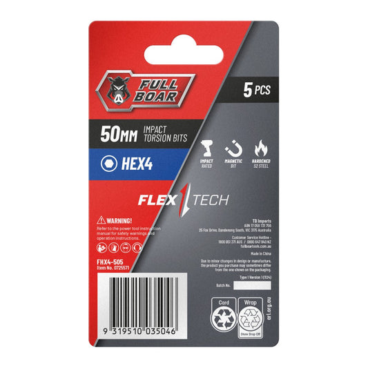 Full Boar Impact Torsion Bits Set - 5 Pack - 50mm - Durable & Precision – view 2 - Auzzistore