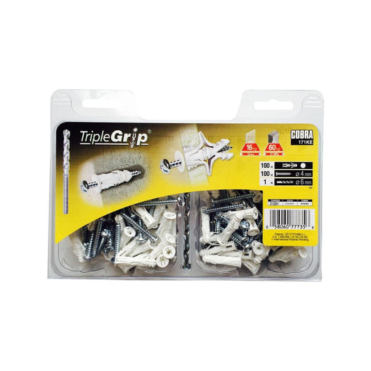 Cobra 4 Triple Grip Anchor Screws 100 Pack - 0mm - Metal - Silver - Easy Installation