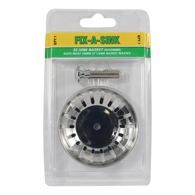 Fix a Sink Stainless Steel Sink Strainer - 90 x 50mm - Silver