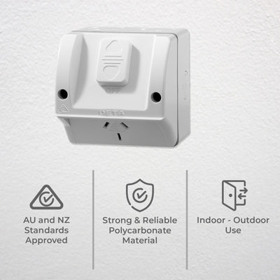 Deta 240V 15 Amp Outdoor Powerpoint - Weatherproof - Polycarbonate - IP54