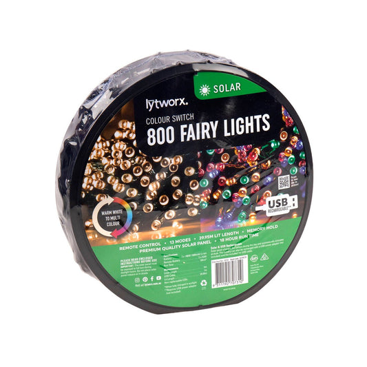 Lytworx Solar Colour Switch Fairy Lights 800 Pack - 39.95m Length - 13 Modes - Auzzistore