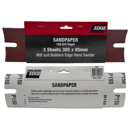 Builders Edge Sandpaper 150g 2 Pack 305mm x 85mm Easy To Use - Auzzistore