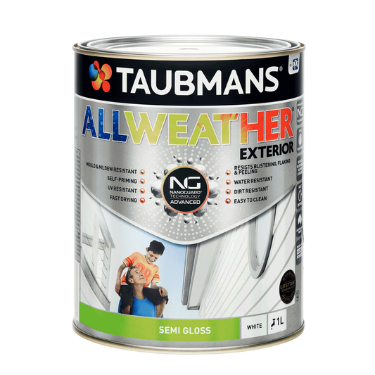 Taubmans 1L White Semi Gloss All Weather Exterior Paint - Mould Resistant - UV Protection - Auzzistore