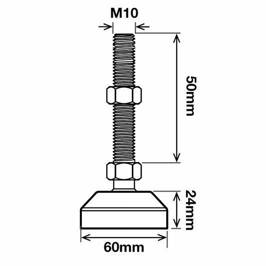 Richmond Ball Jointed Levelling Foot - 60mm x M10 - Zinc Plated - 500kg Load – view 2 - Auzzistore