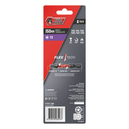 Full Boar Tx Impact Torsion Bits Set - 6 Pack - 150mm - S2 Steel – view 2 - Auzzistore
