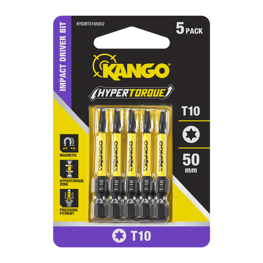 Kango 50mm TX10 HYPERTORQUE Impact Driver Bit 5 Pack - High Torque Durability - Auzzistore