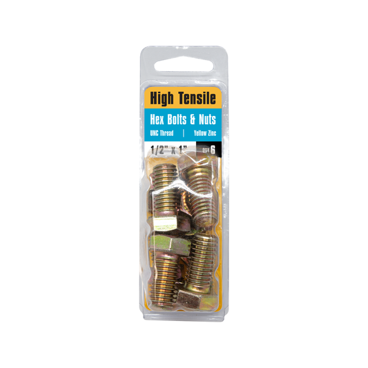 Pinnacle Hi Tensile Hex Bolt & Nut - 1/2 x 1" - Yellow Zinc - 6 Pack – view 2 - Auzzistore