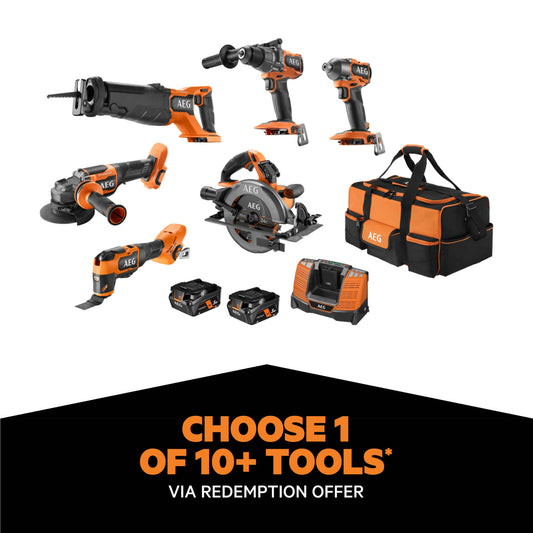 AEG 18V Fusion Brushless 6 Piece Tool Kit - 5.0Ah Batteries - Heavy Duty