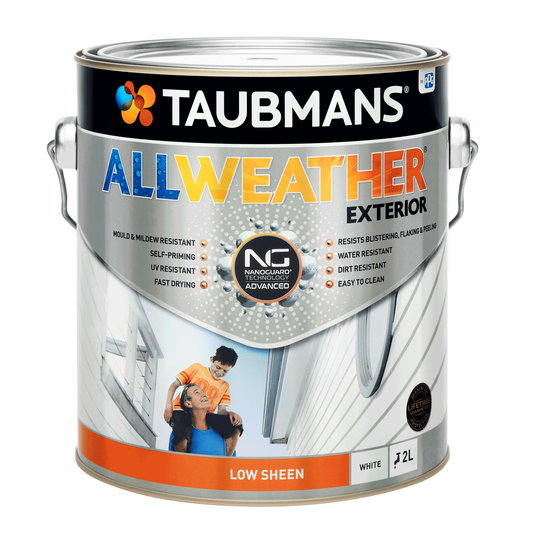 Taubmans 2L White Low Sheen All Weather Exterior Paint - Mould Resistant - Fast Drying - Auzzistore