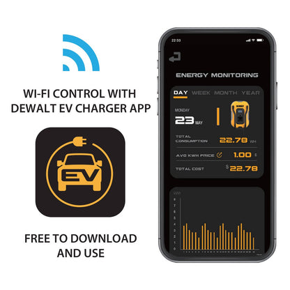 Dewalt Smart EV Charger 7kW 32A Type 2 with 5m Cable - IP65 Weather-Resistant