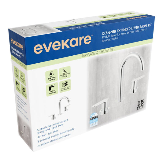 Evekare Brushed Nickel 1/4 Turn Extended Lever Basin Set 245mm - Easy Access – view 2