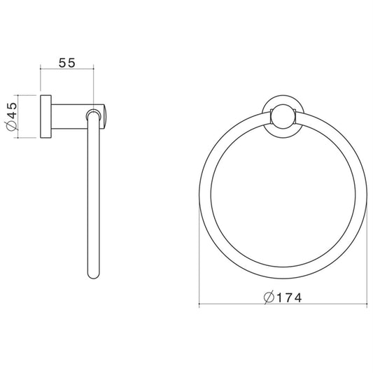 Caroma Cosmo Chrome Towel Ring - 174mm x 174mm x 55mm - Chrome – view 2