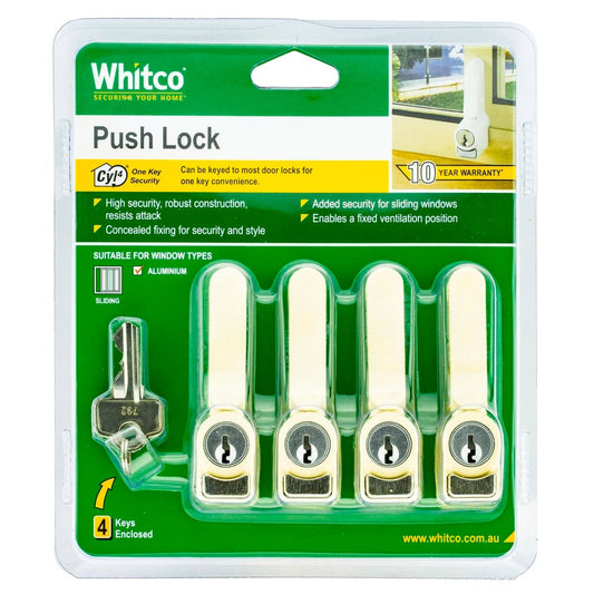 Whitco 4 Pack Sliding Window Push Lock - 13mm x 81mm x 37mm - Primrose - High Security - Auzzistore