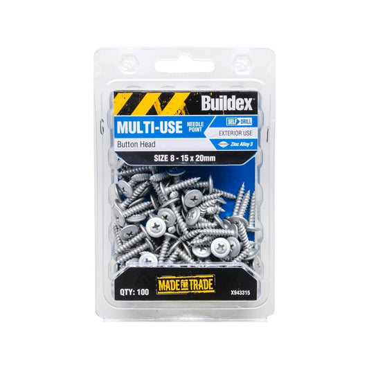Buildex Button Head Needle Point Screws 8 15 x 20mm 100 Pack Galvanised - Auzzistore