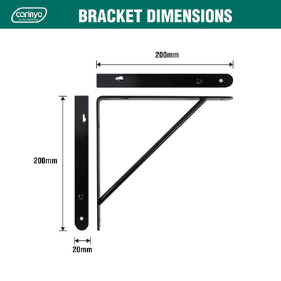 Carinya Black Heavy Duty Studio Stayed Bracket 200mm Steel 125kg
