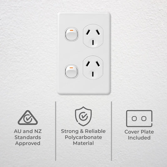 Deta X6 White Double Vertical Power Point - 2 Outlets - Polycarbonate - Easy Installation – view 2 - Auzzistore