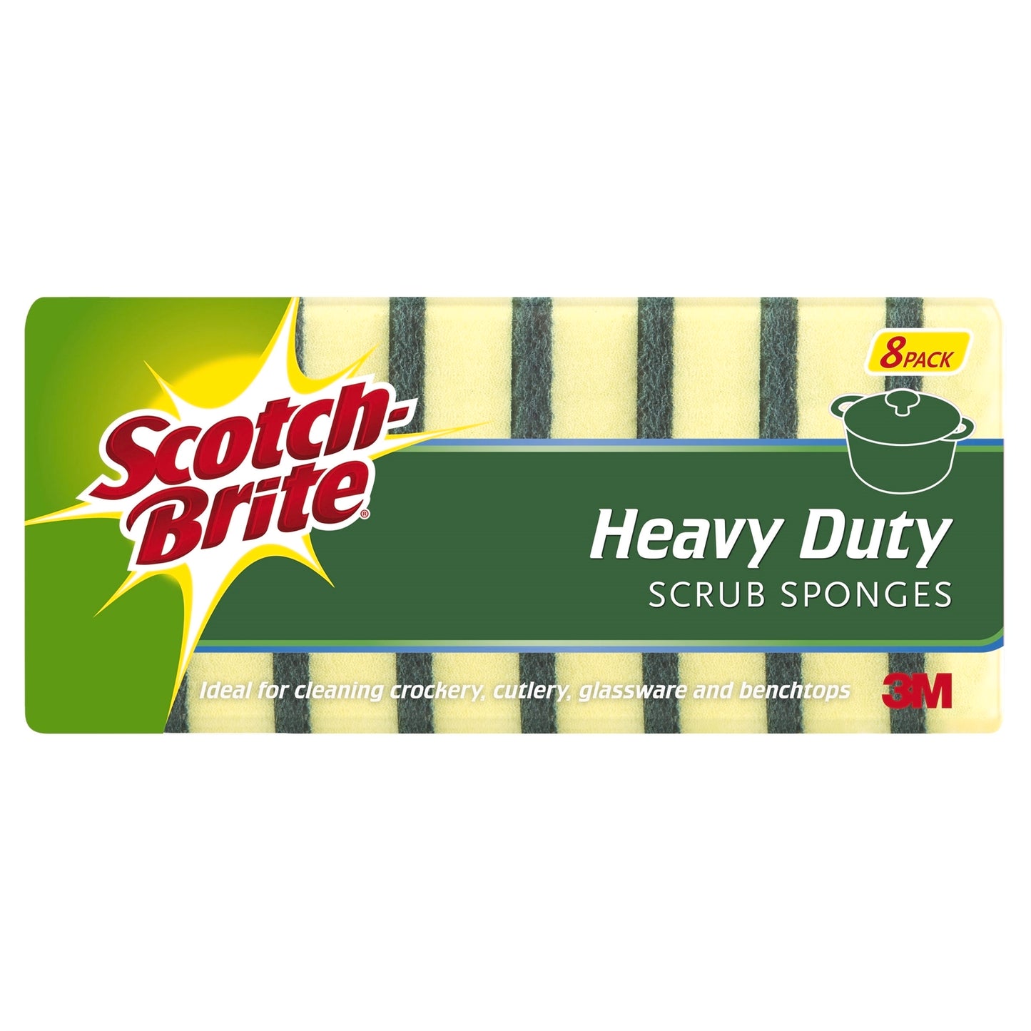 3M Scotch-Brite 120mm x 80mm Heavy Duty Scrub Sponges - 8 Pack