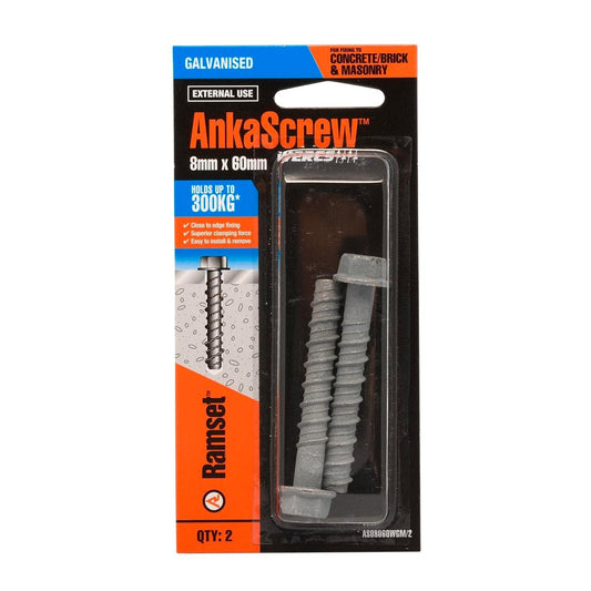 Ramset Ankascrew 8 x 60mm Galvanised Masonry Anchor 2 Pack - Auzzistore