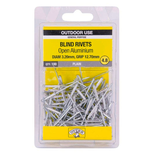 Otter Open Aluminium Blind Rivets 2 x 12 7mm 100 Pack Strong Durable