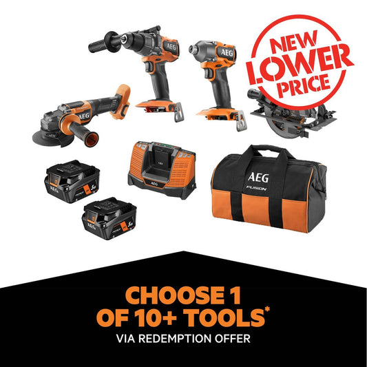 AEG 18V Fusion 4 Piece 5.0Ah Force Kit - Heavy-Duty Power Tools Set