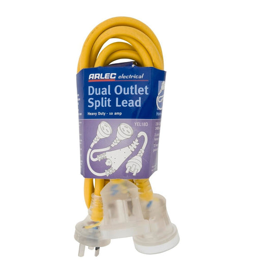 Arlec Heavy Duty Dual Output Split Extension Lead 1.8m PVC Yellow
