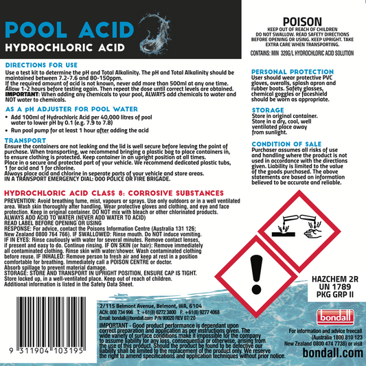 Bondall Pool Acid 5L - Hydrochloric Acid - pH & Alkalinity Adjuster – view 2 - Auzzistore