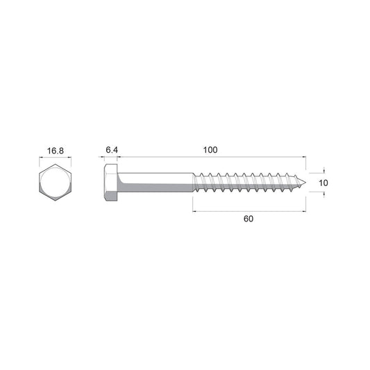 Zenith Coach Screws - M10 x 100mm - Stainless Steel 304 - Heavy-Duty – view 2 - Auzzistore